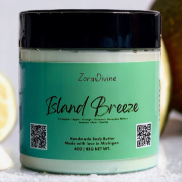 ZoralDivine Island Breeze body butter jar  on a light background