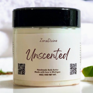 ZoraiDivine unscented body butter container on a white background