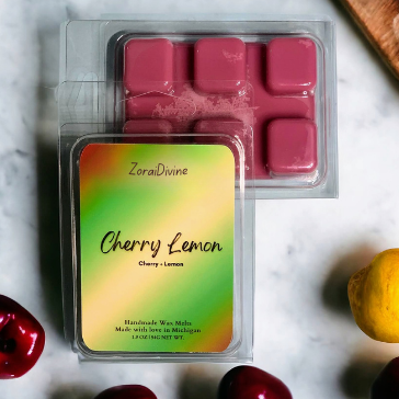 Wax melt Cherry lemon on a background with cherries & lemon